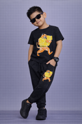 Kids Black Tiger Graphic T-Shirt with Matching Black Trousers Set
