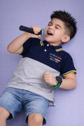 Kids Color Block Polo T-Shirt – Navy & Grey Casual Wear (U.S. Polo Style)