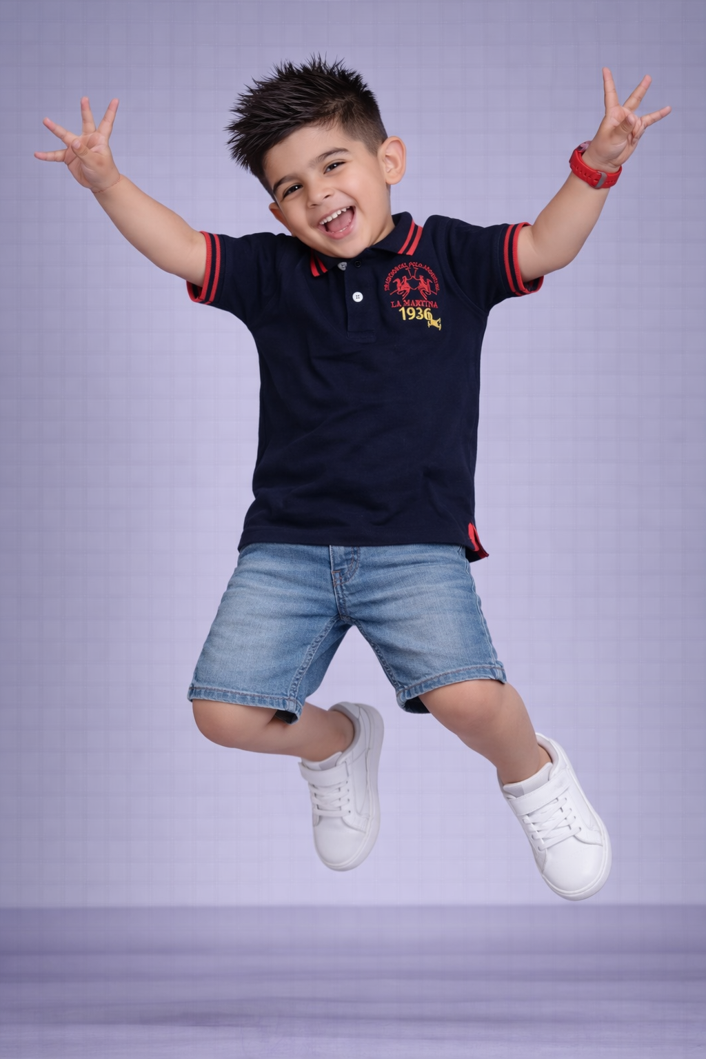 Kids Navy Blue Polo T-Shirt – Stylish Casual Wear with Red Details