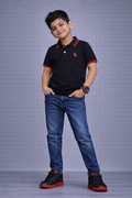 Kids Black Polo Shirt with Red Collar Detail – Classic Casual Wear for Boys