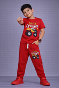 Kids Red “Little Crusher” Graphic T-Shirt with Matching Red Trousers Set
